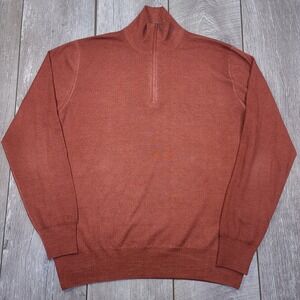 Cruciani Quarter Zip Sweater Mens Large Rust Orange 100% Wool Made in Italy
